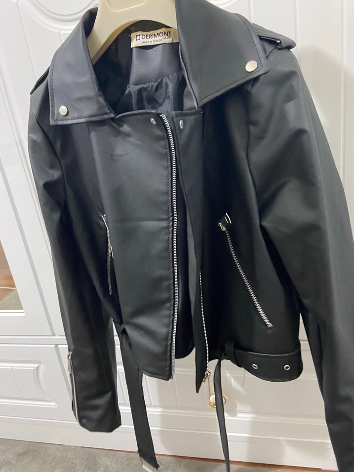 Siyah Deri Kemerli Kadın Ceket - Görsel 4