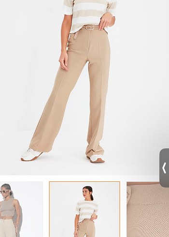 Bej Kadın Midi Kumaş Pantolon - Görsel 2