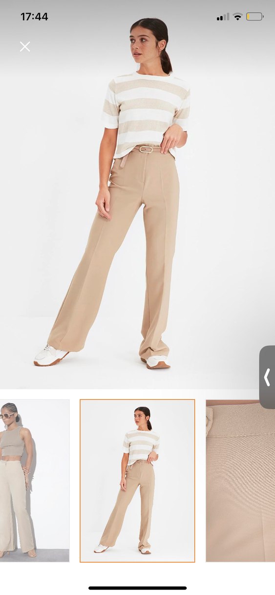 Bej Kadın Midi Kumaş Pantolon - Görsel 2