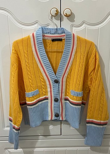 Sarı Mavi Triko Kadın Hırka - Görsel 2