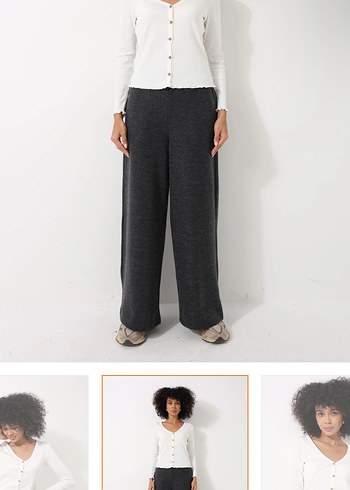 Düğmeli Beyaz V Yaka Kadın Hırka - Görsel 3