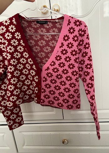 Milla Çiçek Desenli Bordo Pembe Triko Hırka - Görsel 4