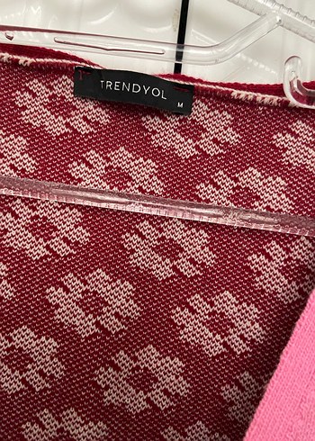 Milla Çiçek Desenli Bordo Pembe Triko Hırka - Görsel 2