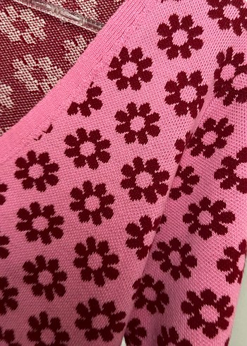 Milla Çiçek Desenli Bordo Pembe Triko Hırka - Görsel 5