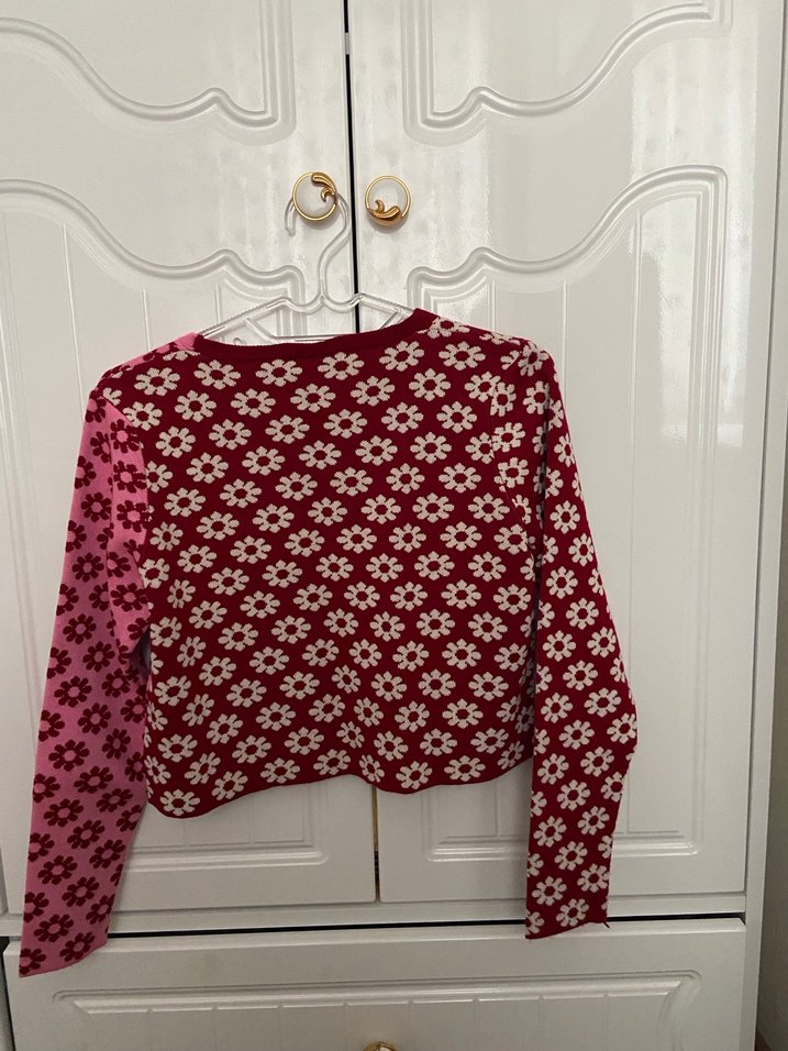 Milla Çiçek Desenli Bordo Pembe Triko Hırka - Görsel 3
