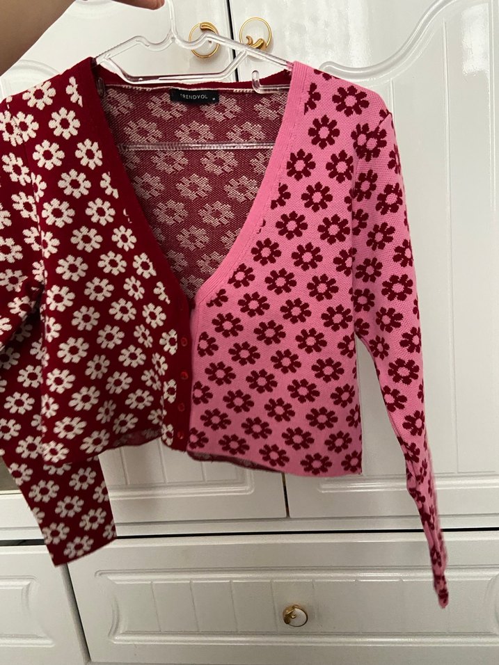 Milla Çiçek Desenli Bordo Pembe Triko Hırka - Görsel 4
