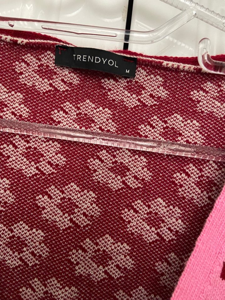 Milla Çiçek Desenli Bordo Pembe Triko Hırka - Görsel 2