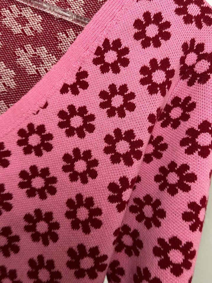 Milla Çiçek Desenli Bordo Pembe Triko Hırka - Görsel 5