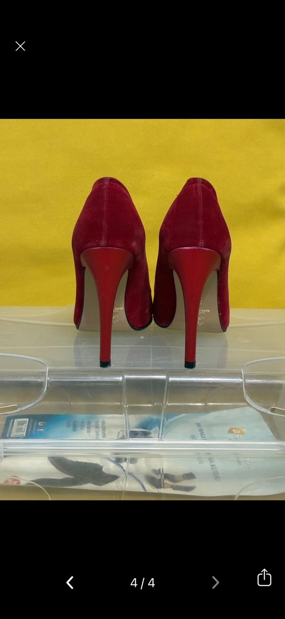 Klasik Kırmızı Süet Stiletto Topuklu Kadın Ayakkabı - Görsel 3