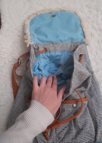 Vintage Mavi Çizgili Kadın Çanta - Görsel 4