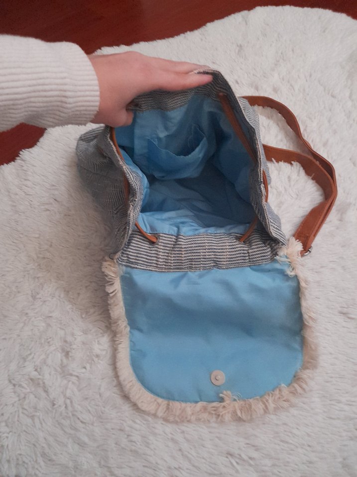 Vintage Mavi Çizgili Kadın Çanta - Görsel 3