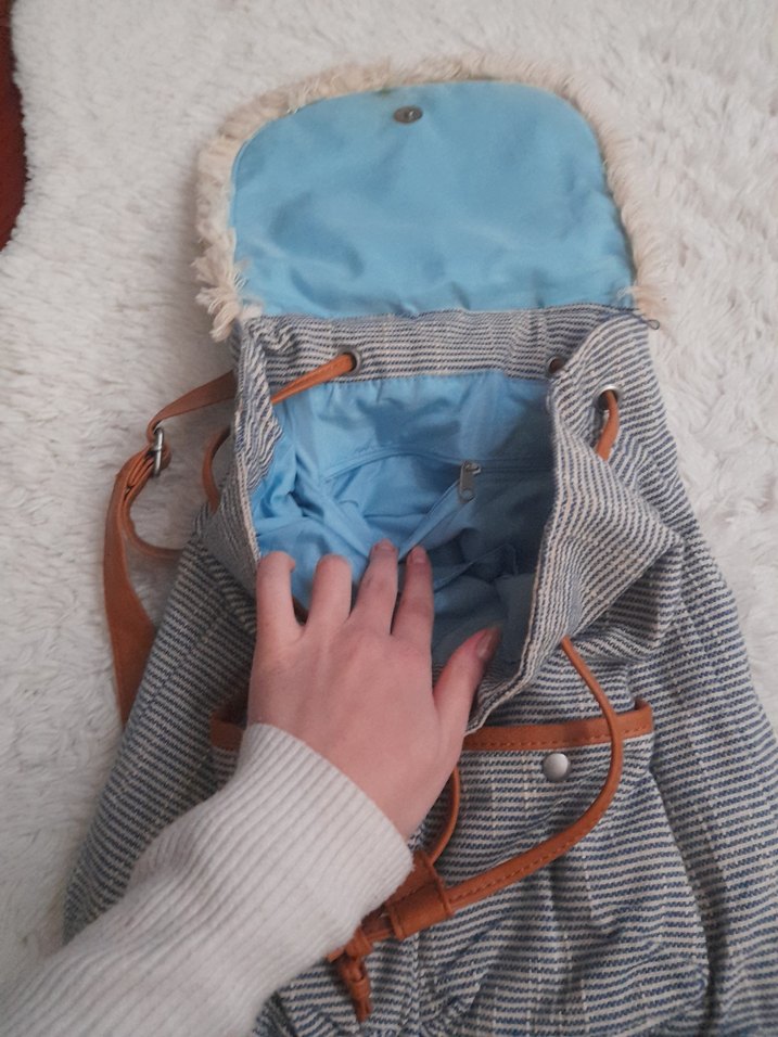 Vintage Mavi Çizgili Kadın Çanta - Görsel 4