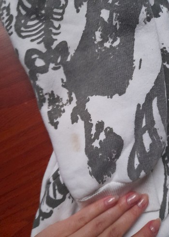 Köstebek İskeletli Society Yazılı Kapüşonlu Beyaz Hırka - Görsel 6