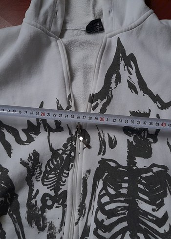 Köstebek İskeletli Society Yazılı Kapüşonlu Beyaz Hırka - Görsel 9