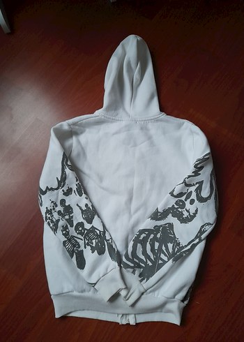 Köstebek İskeletli Society Yazılı Kapüşonlu Beyaz Hırka - Görsel 11