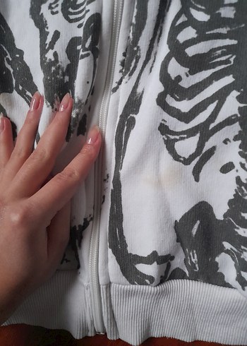 Köstebek İskeletli Society Yazılı Kapüşonlu Beyaz Hırka - Görsel 5