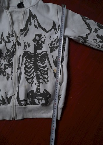 Köstebek İskeletli Society Yazılı Kapüşonlu Beyaz Hırka - Görsel 7
