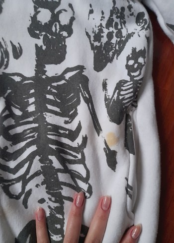 Köstebek İskeletli Society Yazılı Kapüşonlu Beyaz Hırka - Görsel 4