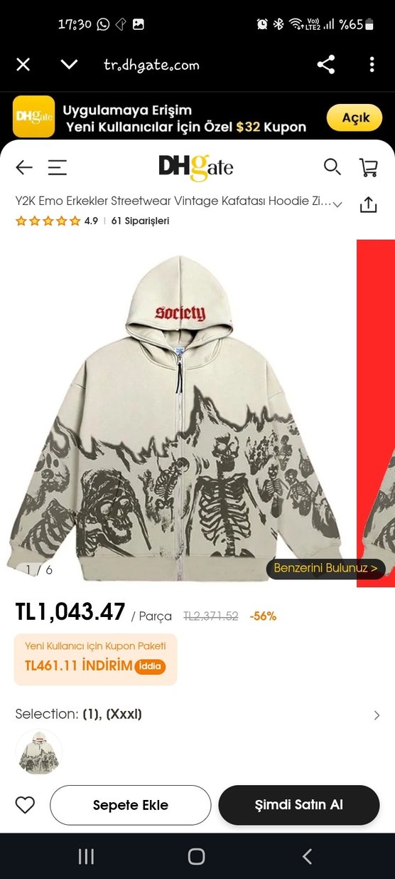 Köstebek İskeletli Society Yazılı Kapüşonlu Beyaz Hırka - Görsel 2