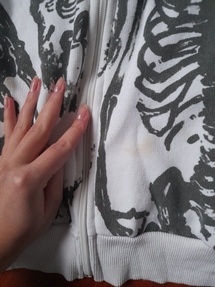 Köstebek İskeletli Society Yazılı Kapüşonlu Beyaz Hırka - Görsel 5