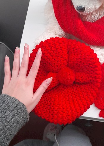 Çocuk Kırmızı Bere/Atkı/Eldiven Takımı - Görsel 2