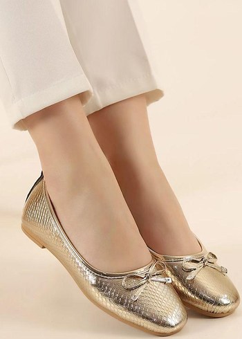 Kadın Altın Rengi Yılan Derisi Desenli Babet - Görsel 2
