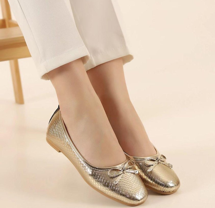 Kadın Altın Rengi Yılan Derisi Desenli Babet - Görsel 2