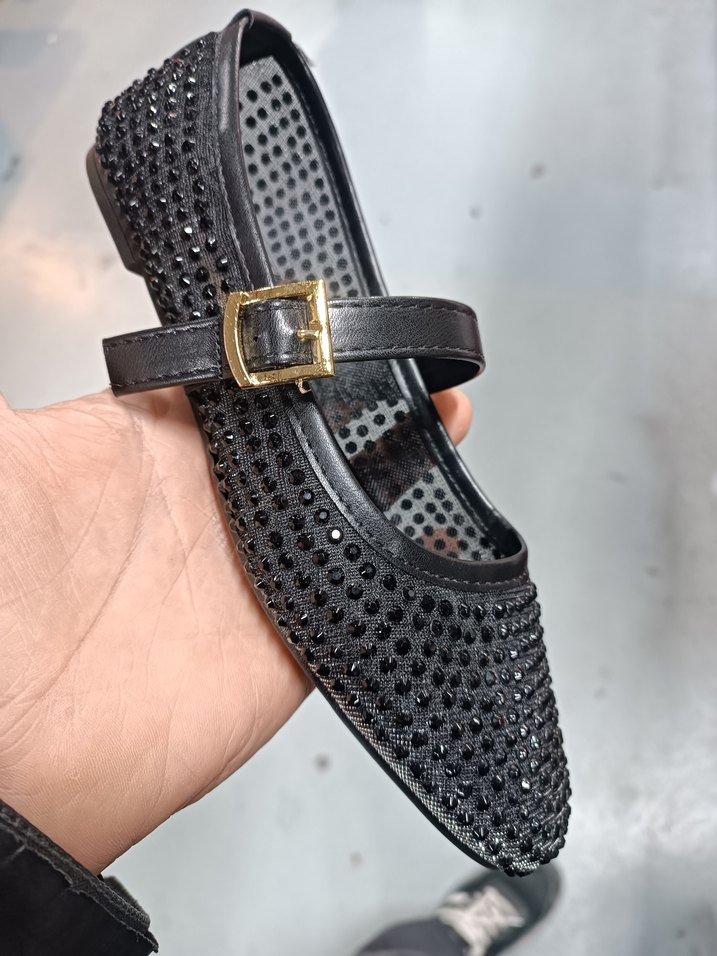 Altın Renkli Parlak Taşlı Stiletto Topuklu Kadın Babet - Görsel 2