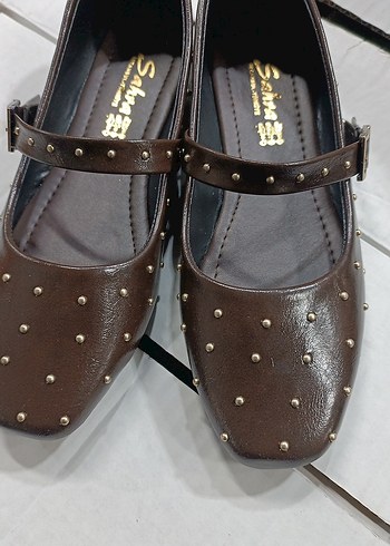 Kahverengi Tokalı Blok Topuklu Kadın Babet - Görsel 2