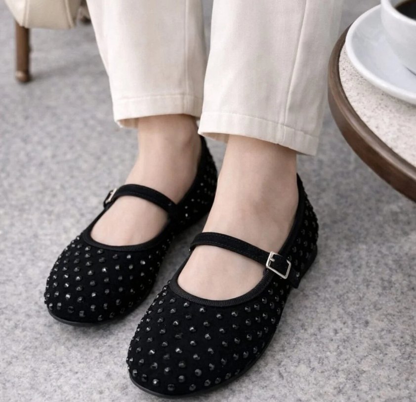 taşli kemerli Siyah  Babet - Görsel 4