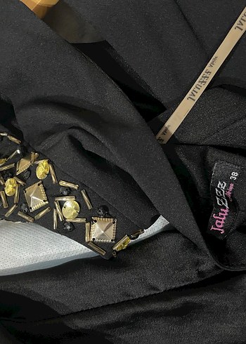 Boncuk İşlemeli Siyah Uzun Abiye Elbise - Görsel 4