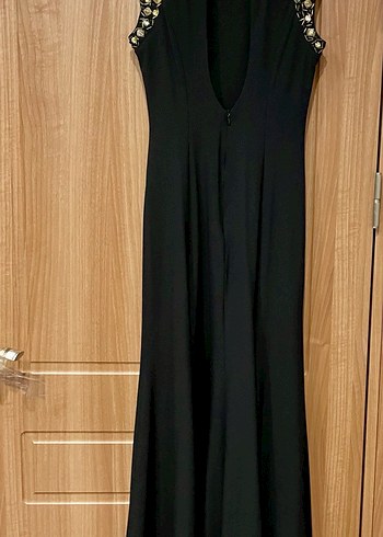 Boncuk İşlemeli Siyah Uzun Abiye Elbise - Görsel 2