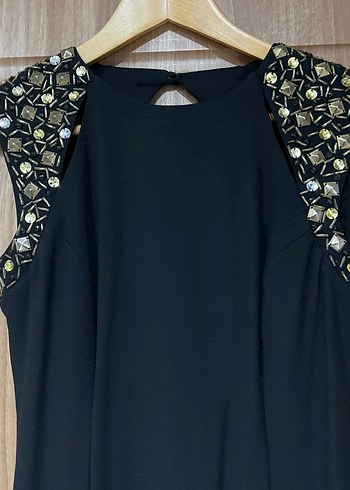 Boncuk İşlemeli Siyah Uzun Abiye Elbise - Görsel 3