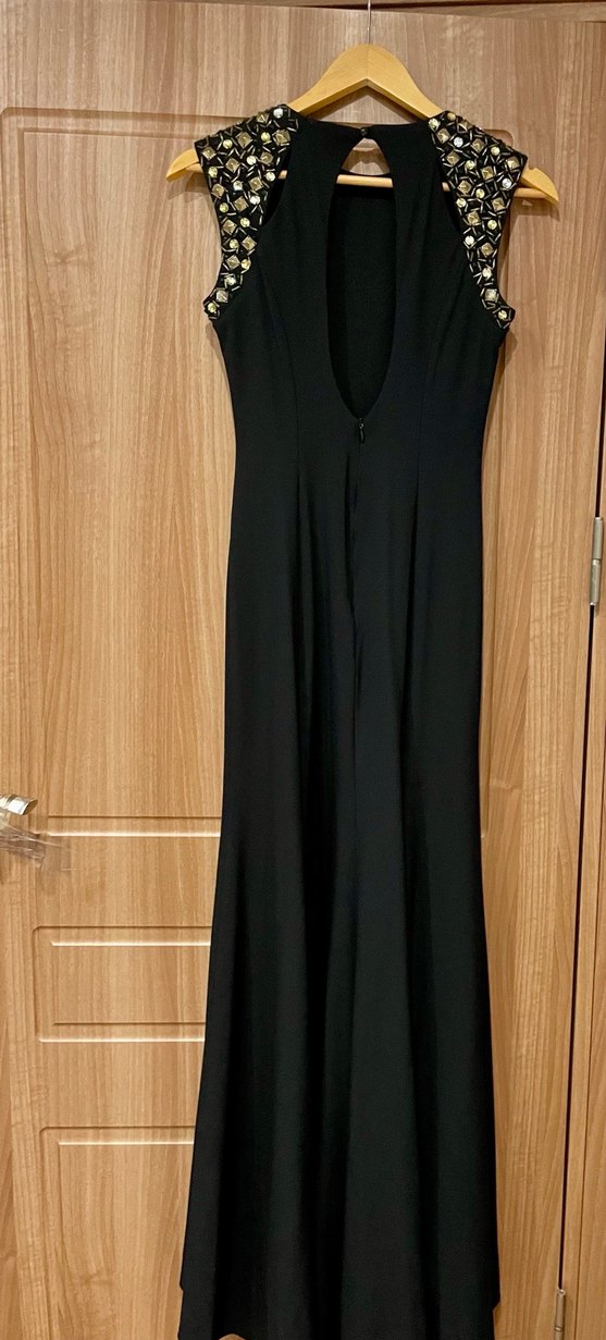 Boncuk İşlemeli Siyah Uzun Abiye Elbise - Görsel 2