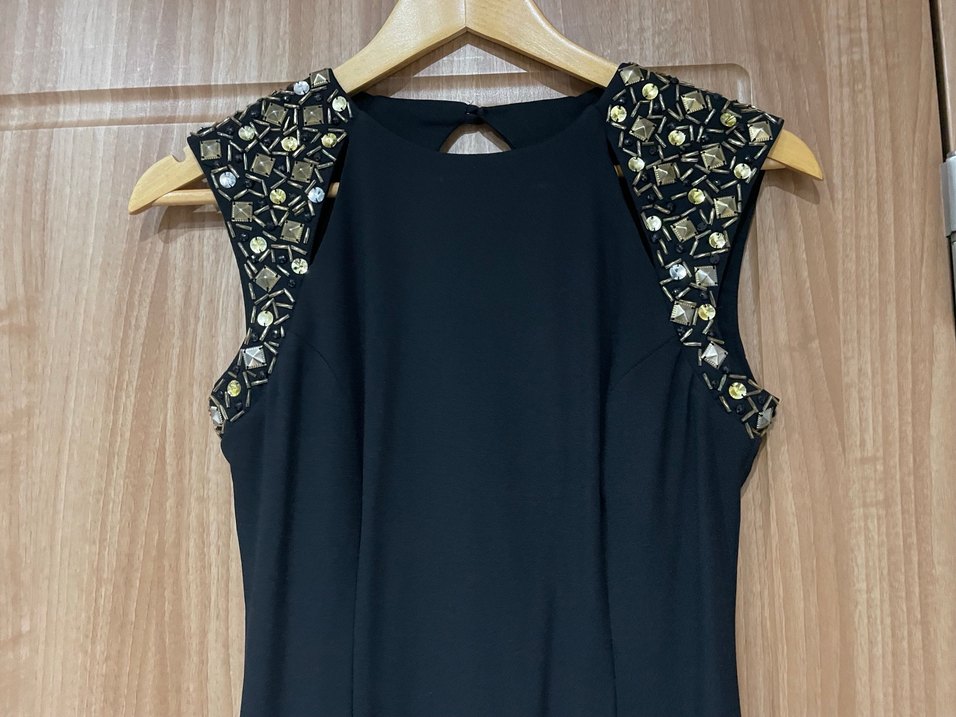 Boncuk İşlemeli Siyah Uzun Abiye Elbise - Görsel 3