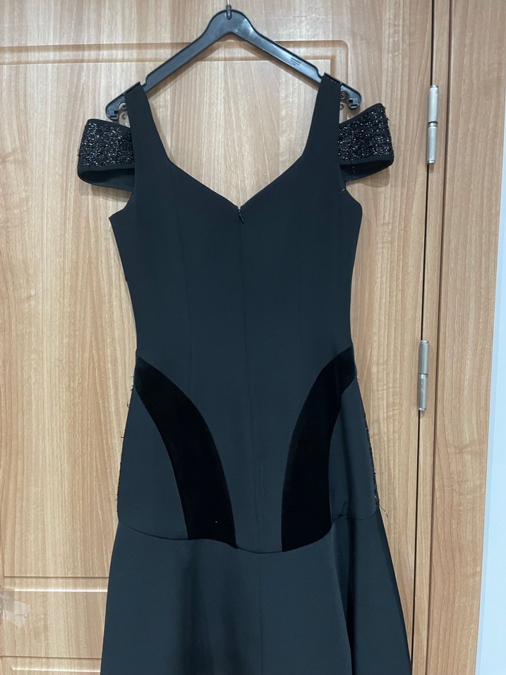 Siyah  İpekyol Midi Abiye Elbise - Görsel 4