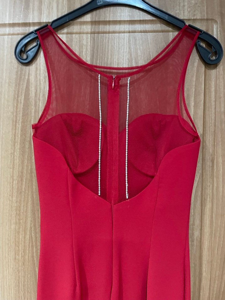 Kırmızı Drapeli Uzun Kadın Tulum - Görsel 3