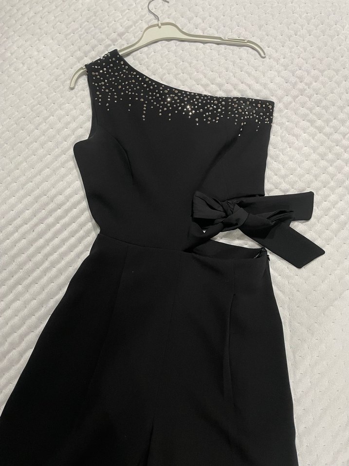 İpekyol Tek Omuzlu Kemerli Siyah Uzun Abiye Tulum - Görsel 2