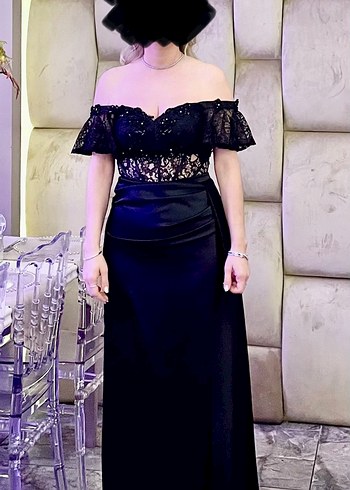 Siyah Straplez İşlemeli Uzun Abiye Elbise - Görsel 5