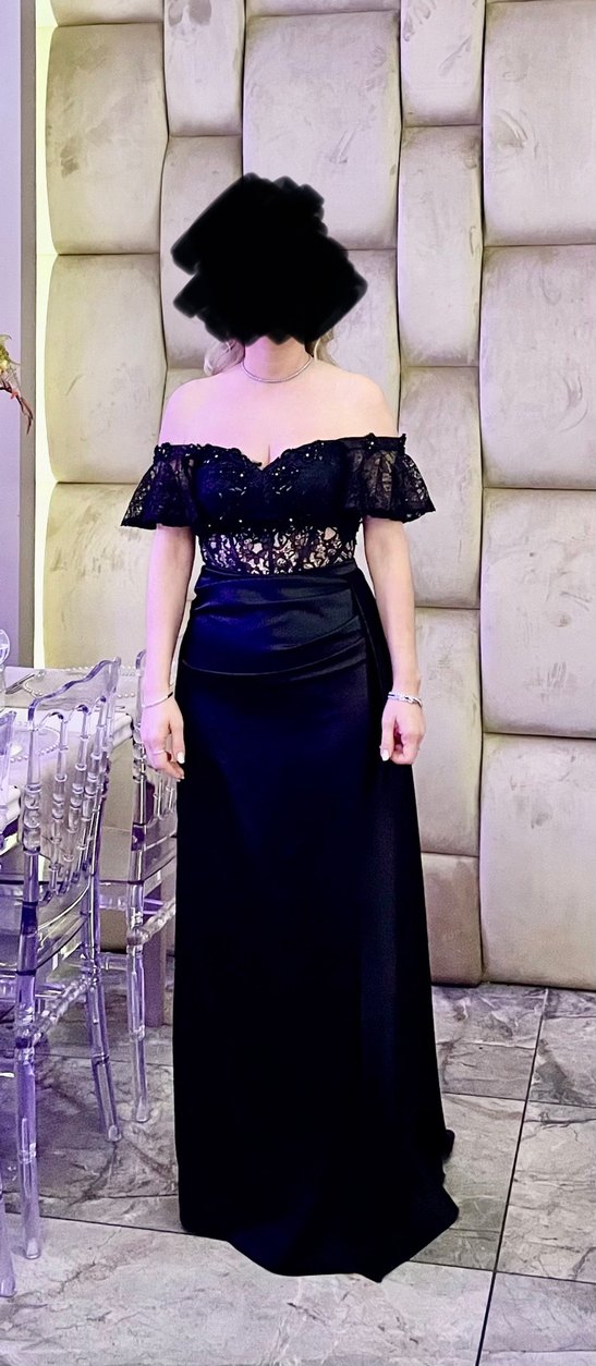 Siyah Straplez İşlemeli Uzun Abiye Elbise - Görsel 5