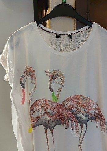 Beyaz Baskılı Bohem Kadın Tişört - Görsel 2