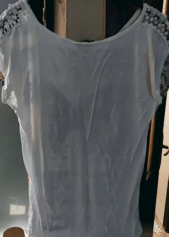 Beyaz Bohem Kelebek Desenli Kısa Kollu Tişört - Görsel 2