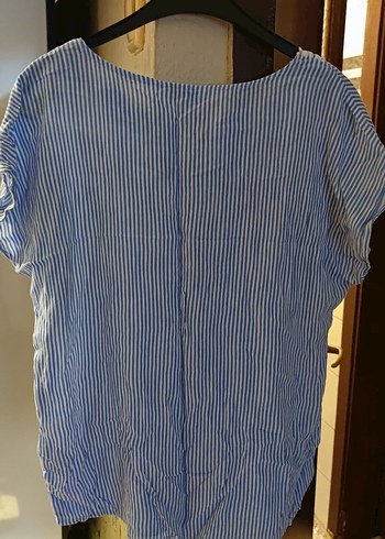 Kadın Mavi Nakışlı Dantel V Yaka Bluz - Görsel 3