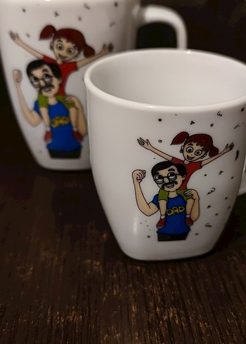 Renkli Baskılı Beyaz Seramik Kupa Seti - Görsel 2