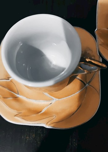 Bej Çiçek Desenli 4 Parça Kahve Fincanı ve Tabağı - Görsel 6