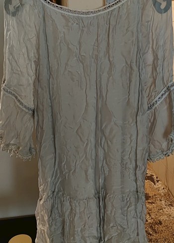 Gri Nakışlı V Yakalı Bohem Elbise - Görsel 3