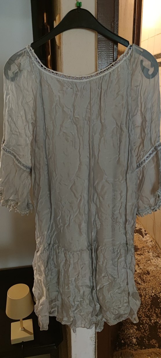 Gri Nakışlı V Yakalı Bohem Elbise - Görsel 3