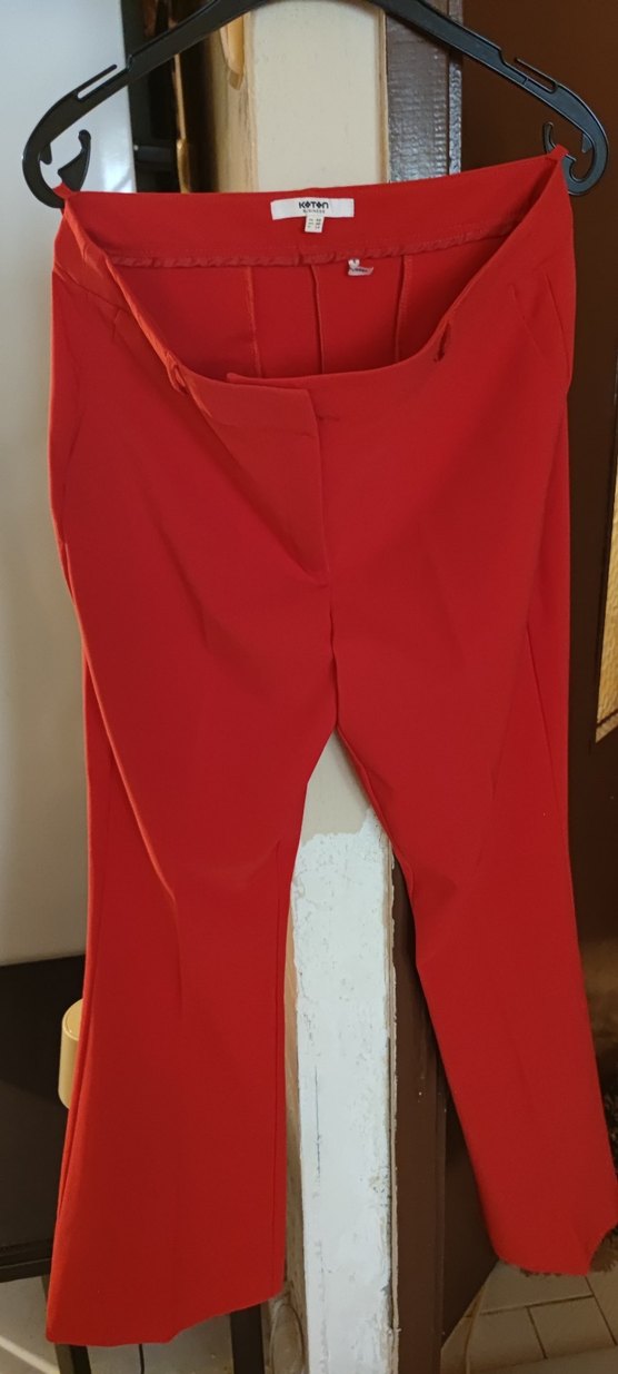 Kırmızı Midi Kadın Kumaş Pantolon - Görsel 3