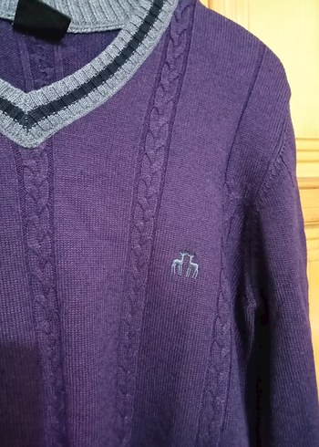 Mor V Yaka Örgü Erkek Kazak Karaca - Görsel 3