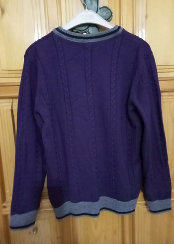 Mor V Yaka Örgü Erkek Kazak Karaca - Görsel 2